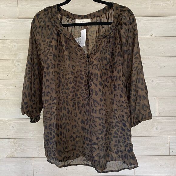 Ann Taylor Loft Cheetah Print Semi-Sheer 3/4 sleeve blouse, NWT - Picture 1 of 5